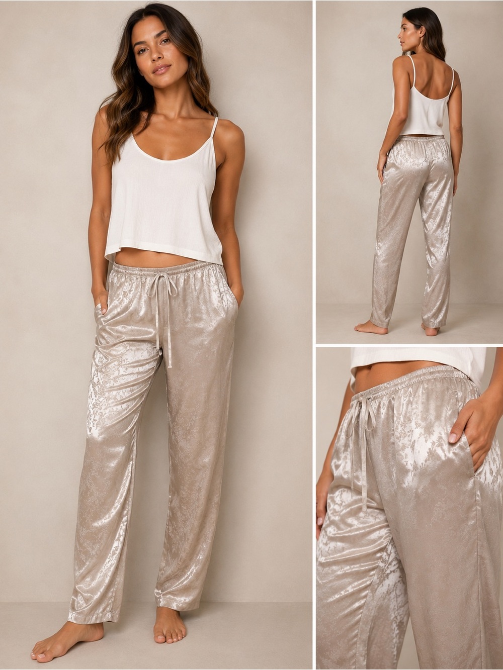 Victoria's Secret Satin Drawstring Pants in Champagne
